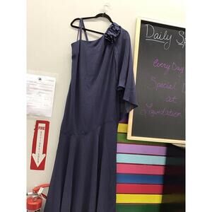 R&M collection blue one shoulder ball gown with flower and overlay size 8 new